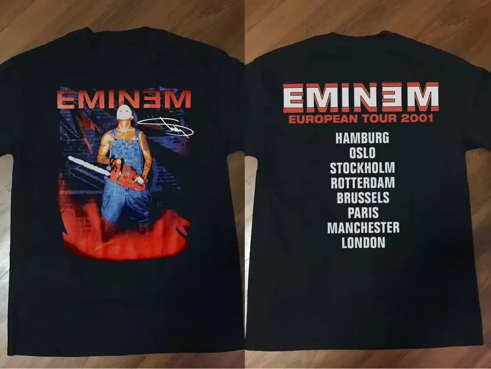 RARE Eminem European Tour 2001 cotone t-shirt nera di tutte le dimensioni