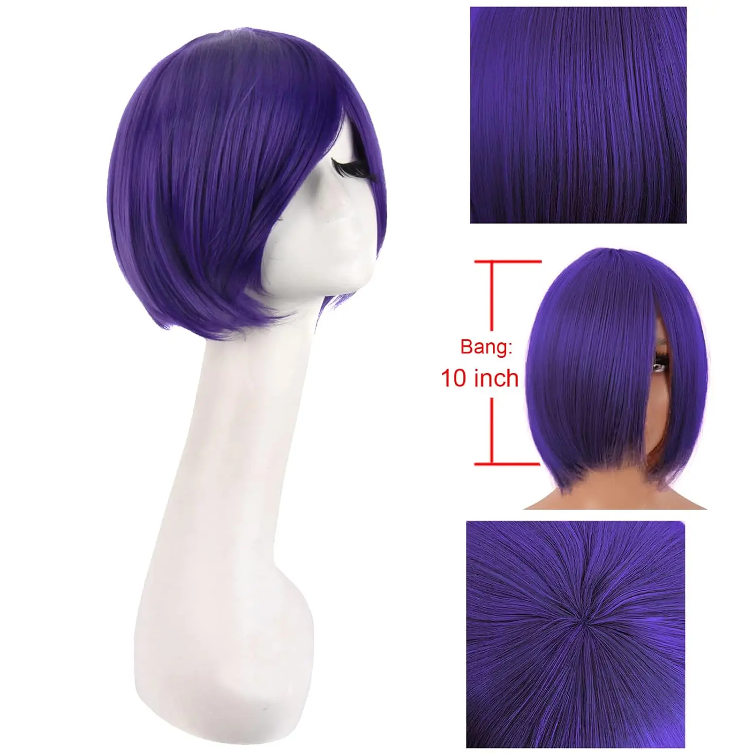 Perruques de Cosplay à breloques, paragraphe court, noir, violet, pour hommes et femmes, perruques de Cosplay violettes, fibres courtes résistantes à la chaleur