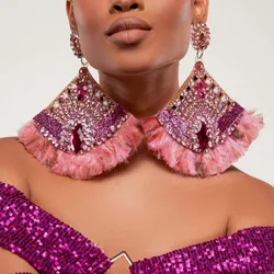 Stonefans Pink Exaggerated Sector Earrings Prom Accessories Club Statement Large Temperament Hanging Earrings Decoration Jewelry
