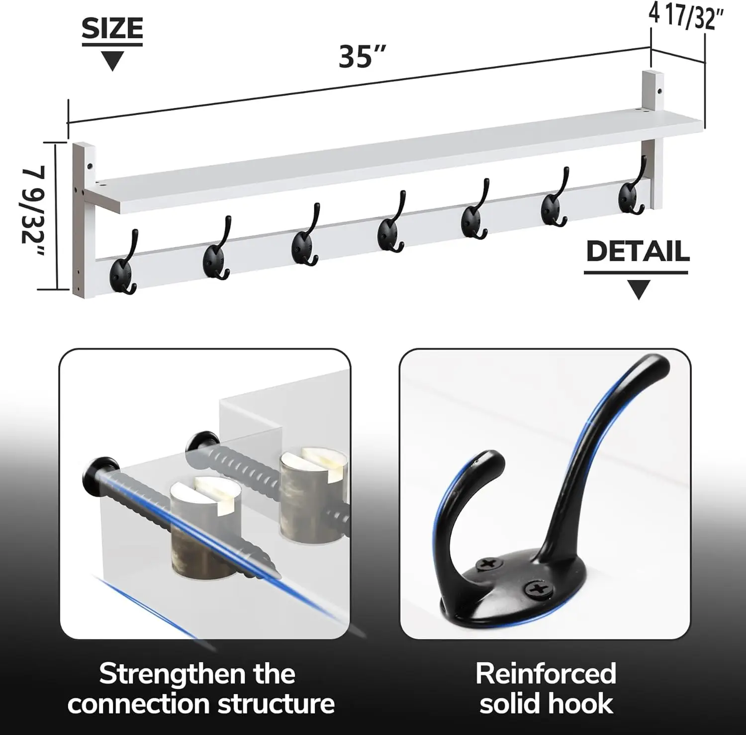 

Bameos 35"" L Wall Hooks With Shelf, Entryway Coat Hooks For Wall With Shelf, Wood Wall Hanging Shelf, Wall-Mounted Coat Rack