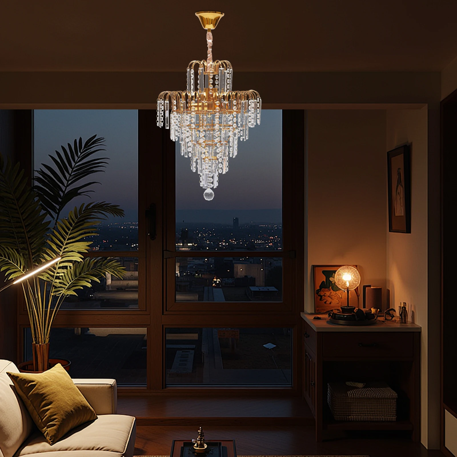 Elegant Modern Ceiling Light K9 Crystal Chandelier Pendant Lighting Fixture Lamp Metal+Glass Gold Polishing and Electroplate