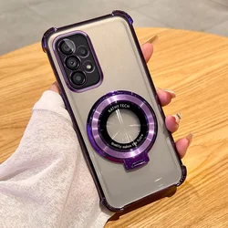 Plating Magnetic Holder Phone Case for Samsung Galaxy A05 A05S A13 A14 A15 A16 A26 A25 A33 A34 A35 A36 A56 A54 A55 Clear Cover