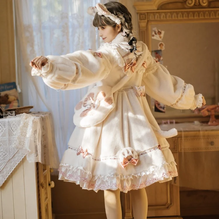 Long Sleeve Cat Bow Detail Lolita Long Sleeve Dress Lolita Dress Full Set New Loose Lolita Dress OP Long Sleeve Women