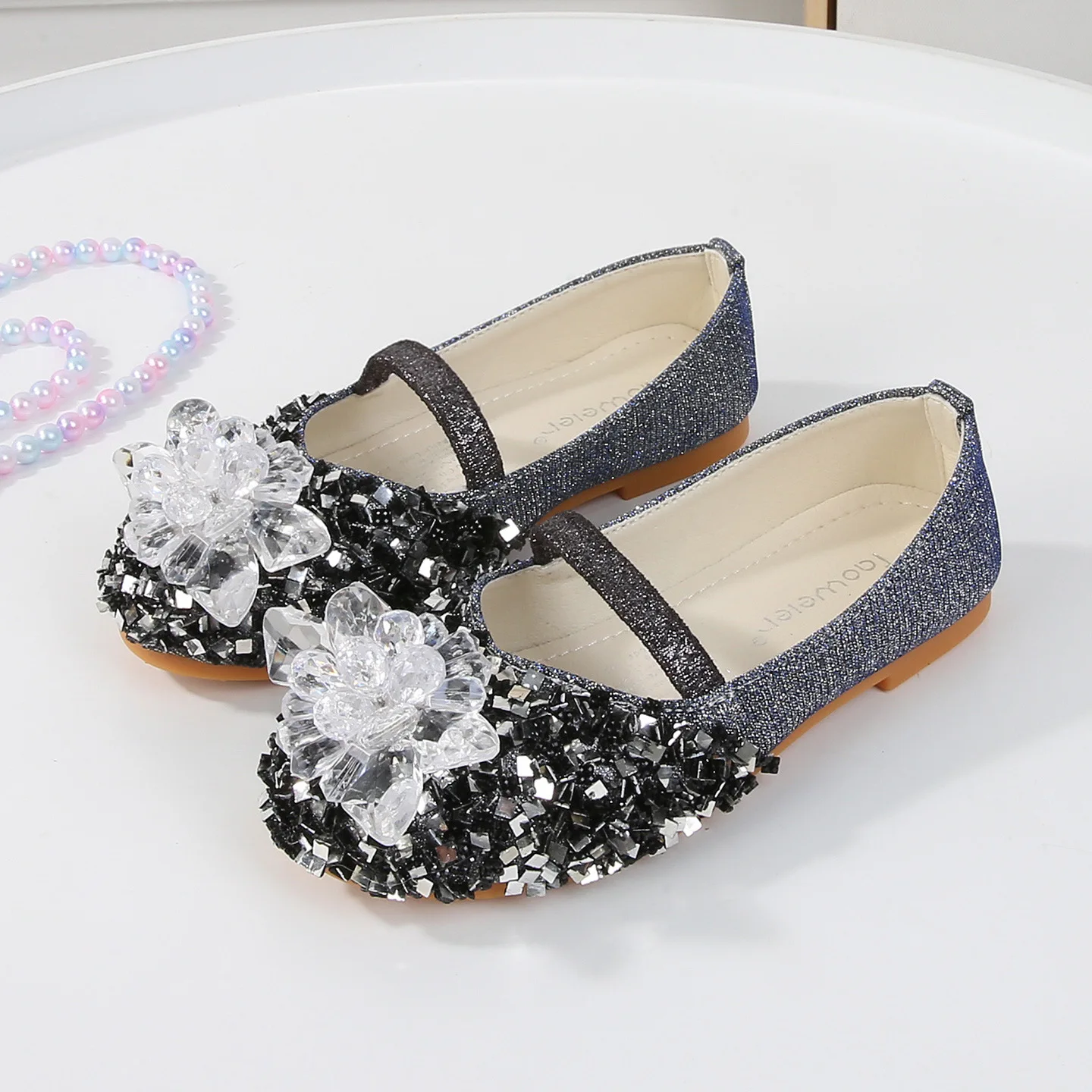 

Kids'Casual Shoes PU Leather Spring Fashion Crystal Sequin Outdoor Flat Shoes For Girls Breathable Anti-slip Silver Blue Shoes