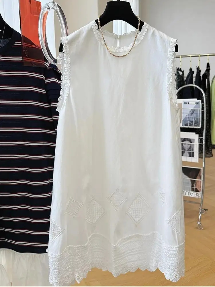 فستان نسائي صيفي بدون أكمام فستان كاجوال فضفاض برقبة دائرية تي شيرت بألوان متباينة