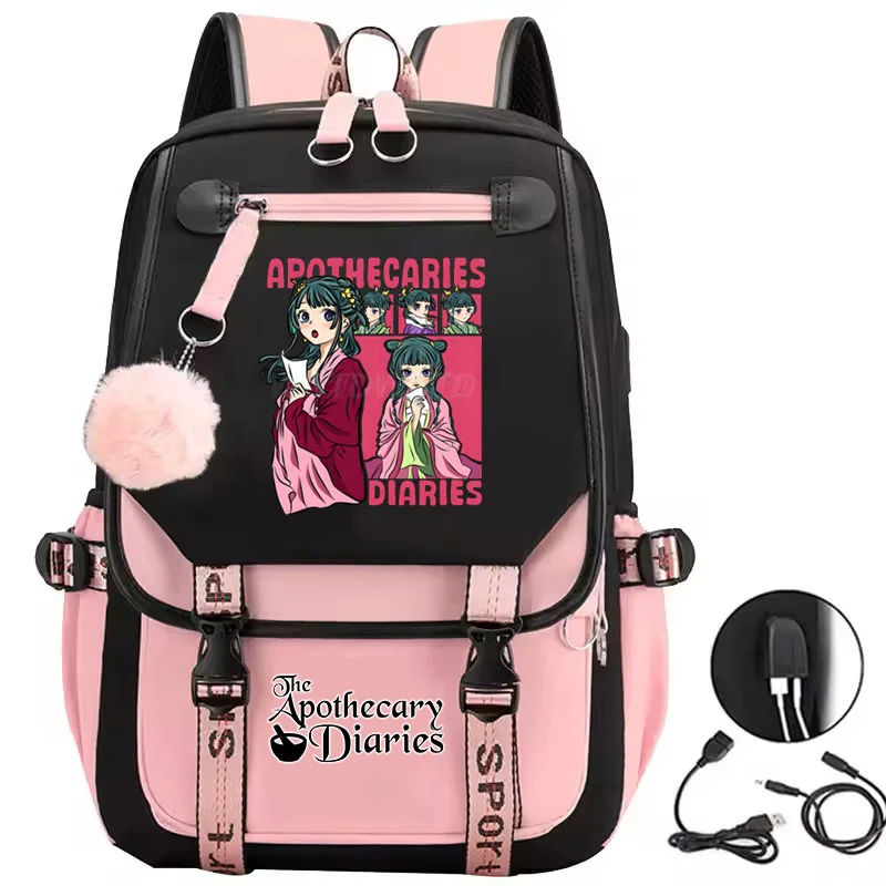 薬剤師日記バックパック女性カジュアル-usb-充電バッグ旅行デイパック少年少女アニメ-maomao-スクールバッグ屋外-mochila