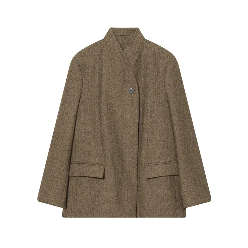 Women's Coat 2025 Winter New Camel Long-Sleeve Twill Single-Button Simple Blazer Casual Fashion Versatile Style