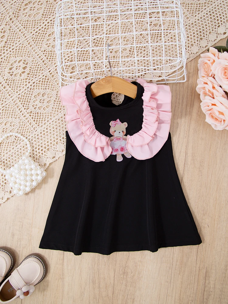 

Baby girl patchwork cute little bear flying sleeve dress princess dress Child Accessories