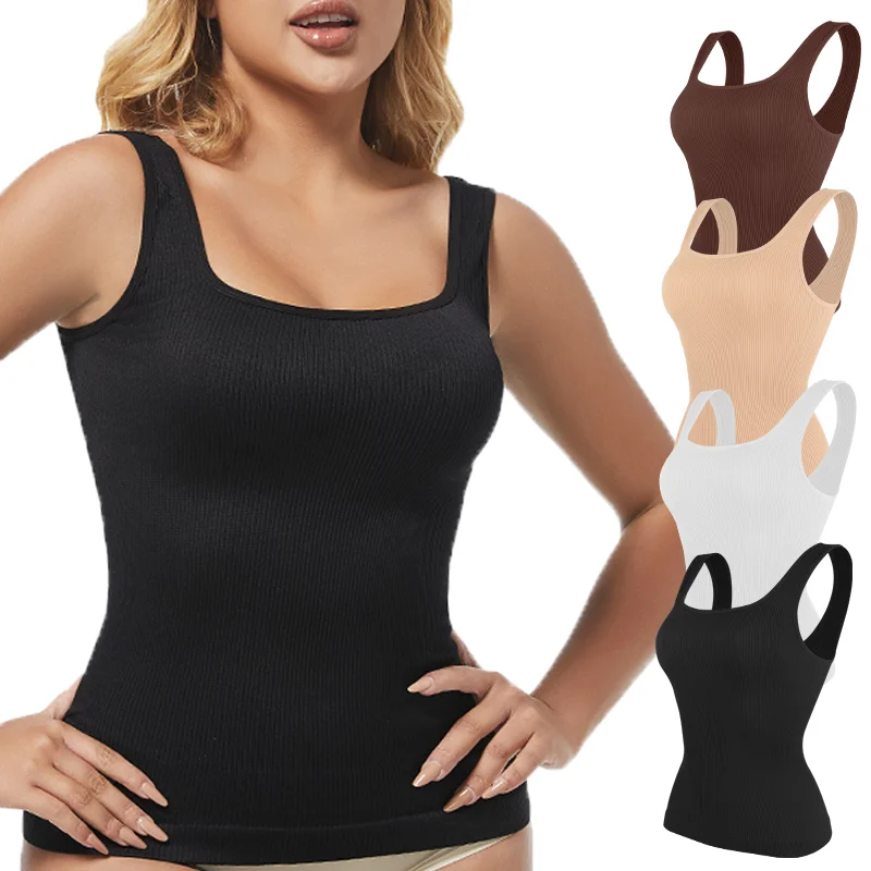 S-3XL Women Shapewear Vest Waist Trainer Compression Tanks Tops Square Collar Tummy Control Seamless Shaping Camisas Bodyshaper