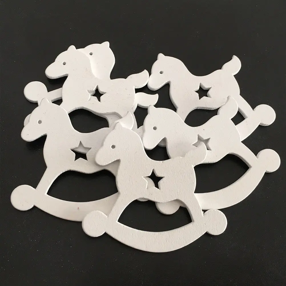 10Pcs Christmas Wood Decorations Horse Style Hanging Pendant Smooth Surface Eco Friendly Living Room Party Supplies