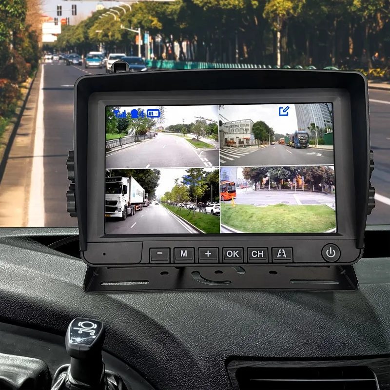 Bus Truck Magnetic Solar Wireless Backup Camera 5 7inch IPS Monitor Van Reverse Camera 400m Transmission 4 Signal Inputs