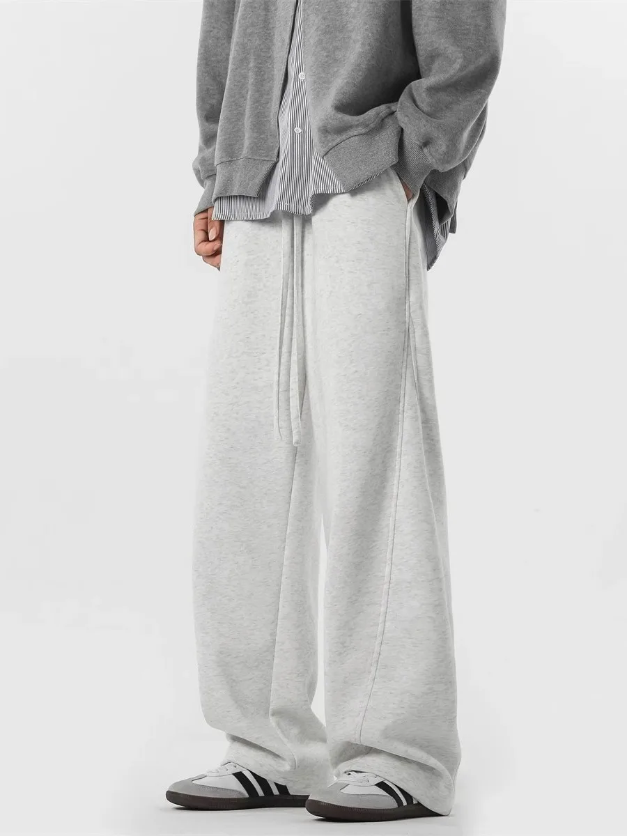 Amerykańskie spodnie męskie z podszewką z polaru, luźne, z prostymi nogawkami, codzienne, jesienno-zimowe, modne, markowe spodnie dresowe, styl high street...