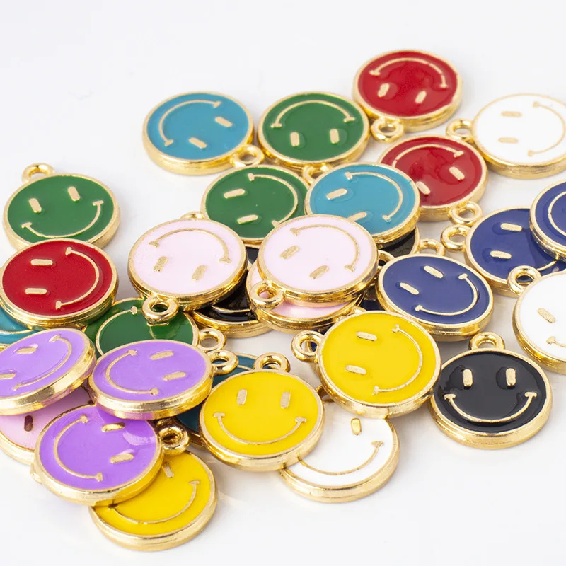14PCS Circular alloy oil dripping pendant with multi-color smiling face pendant DIY jewelry accessories bracelet necklace earrin