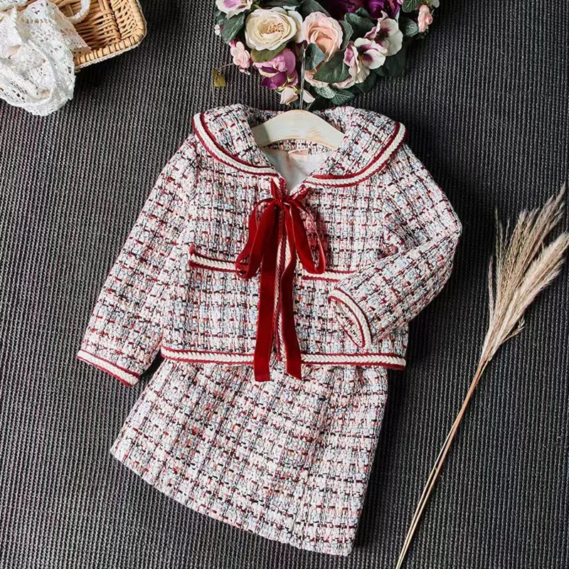 High Quality Autumn Children Clothing Sets Fashion Beautiful Plaid Coat Outwear +Shorts Vintage Outfits For 2-8Years