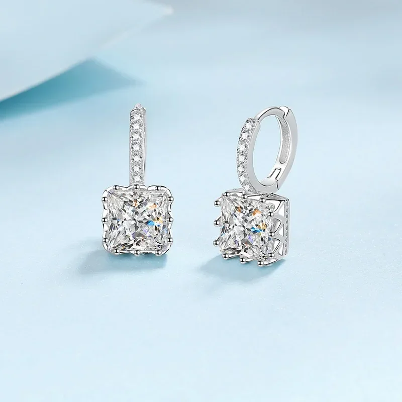 Temperament Square 1/2/4 CT Moissanite Diamond Brilliant Drop Earrings, Platinum PT950 Women's Wedding Fine Jewelry Ladys Gift