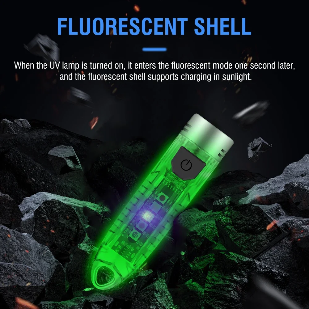 BORUiT V1 400LM UV Keychain LED Flashlight EDC Rechargeable Waterproof Fluorescent Work Light Camping Pocket Torch Lantern