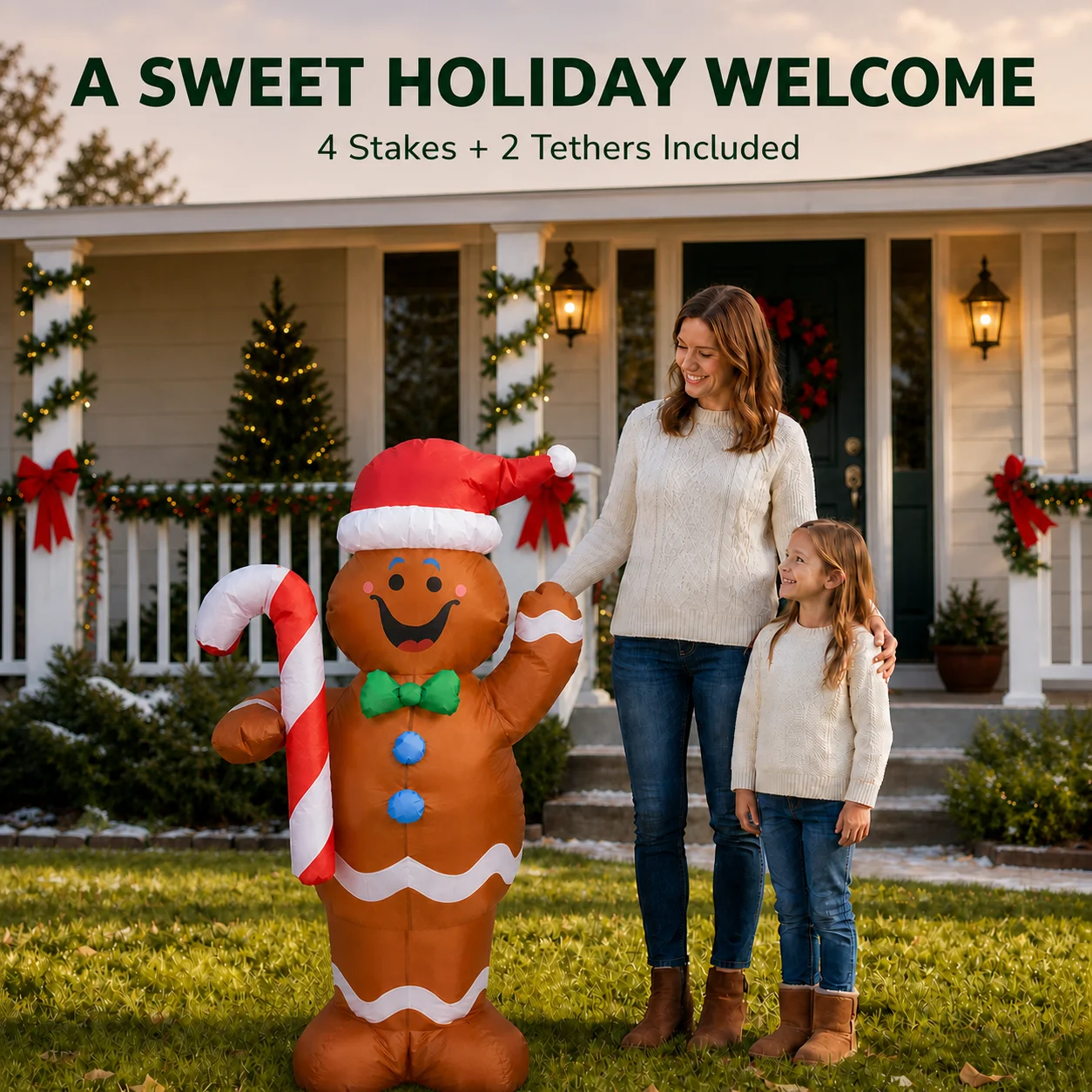 2026 Christmas Gingerbread Man Inflatable Toy Decor Xmas Yard Decoration LED Lights Model Outdoor Ornament Party Garden Decor Prop Supplies Home Ornament Festive Gift Yard Lawn Garden Decoration Winter