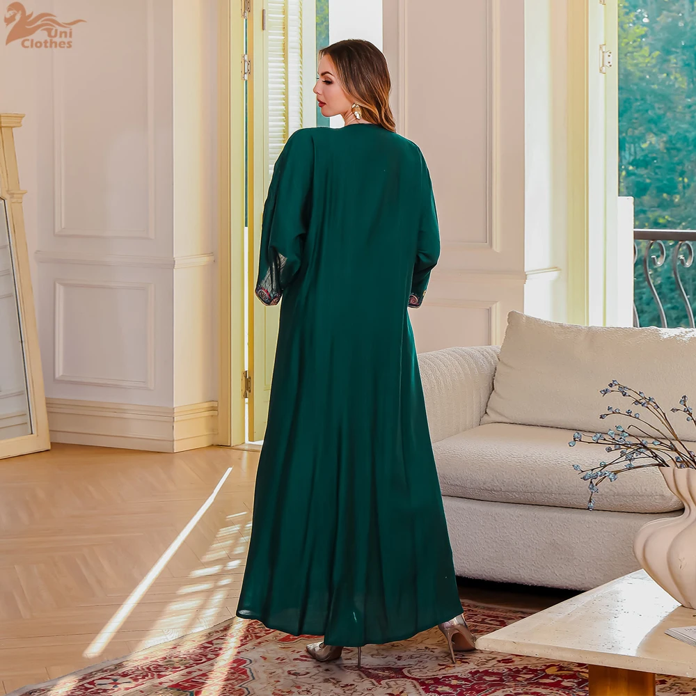 Eid Ramadan Dubai Set da 2 pezzi Abaya ricamato con abito interno Caftano musulmano per donna Abbigliamento da festa islamico