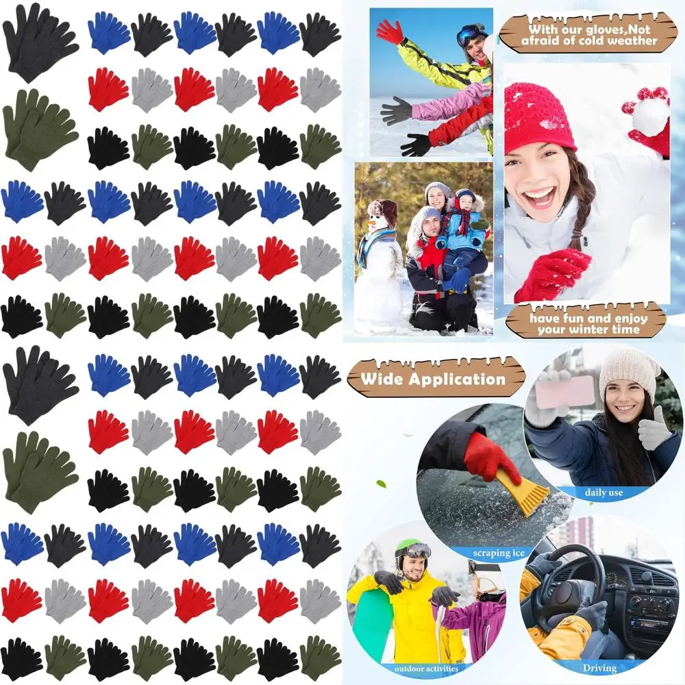 

100 Pack Warm Knitted Gloves for Men & Women - Ideal for Winter, Bulk Charity Donations