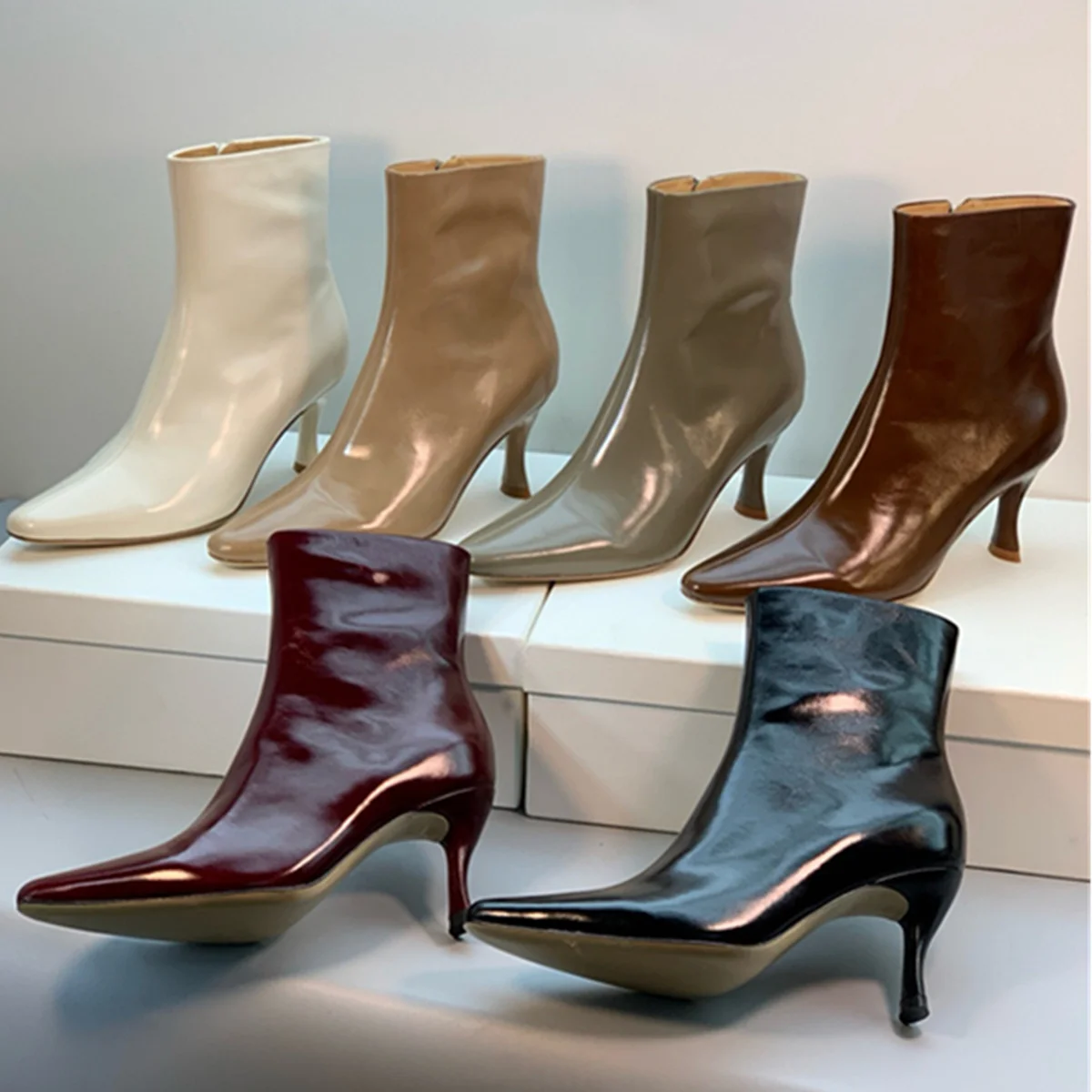 

Maxdutti French Retro Pointed Waxed Cowhide Leather Ankle Boots Autumn And Winter 5.5cm High Heel Boots Shoes For Women