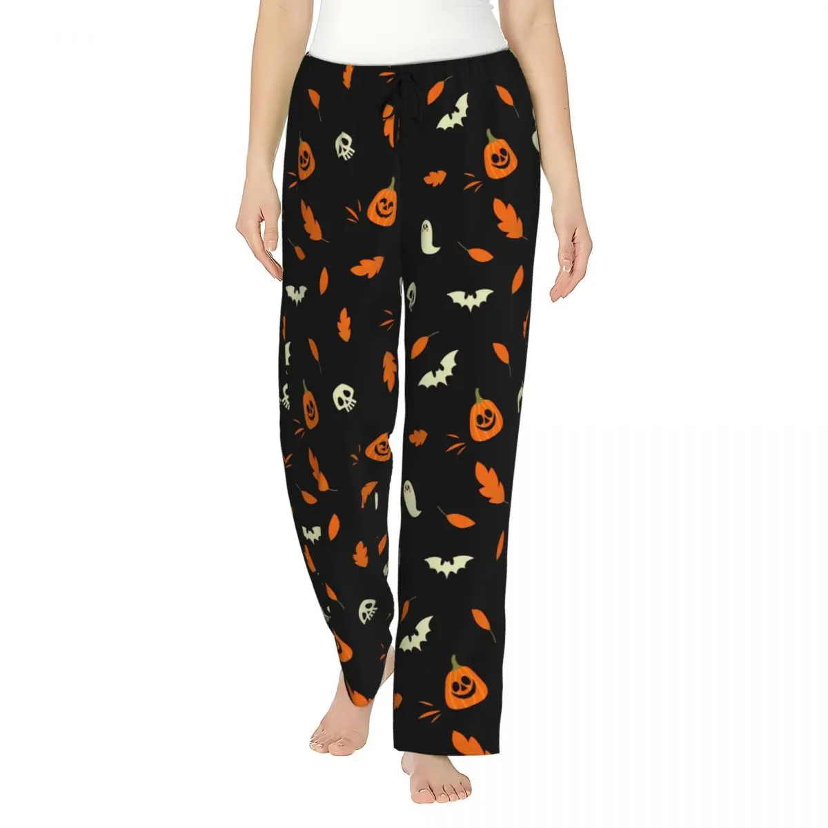 Lady's Pajama Pants Spooky Pumpkin Face Halloween Lounge Pants Stretch Pajama Bottoms