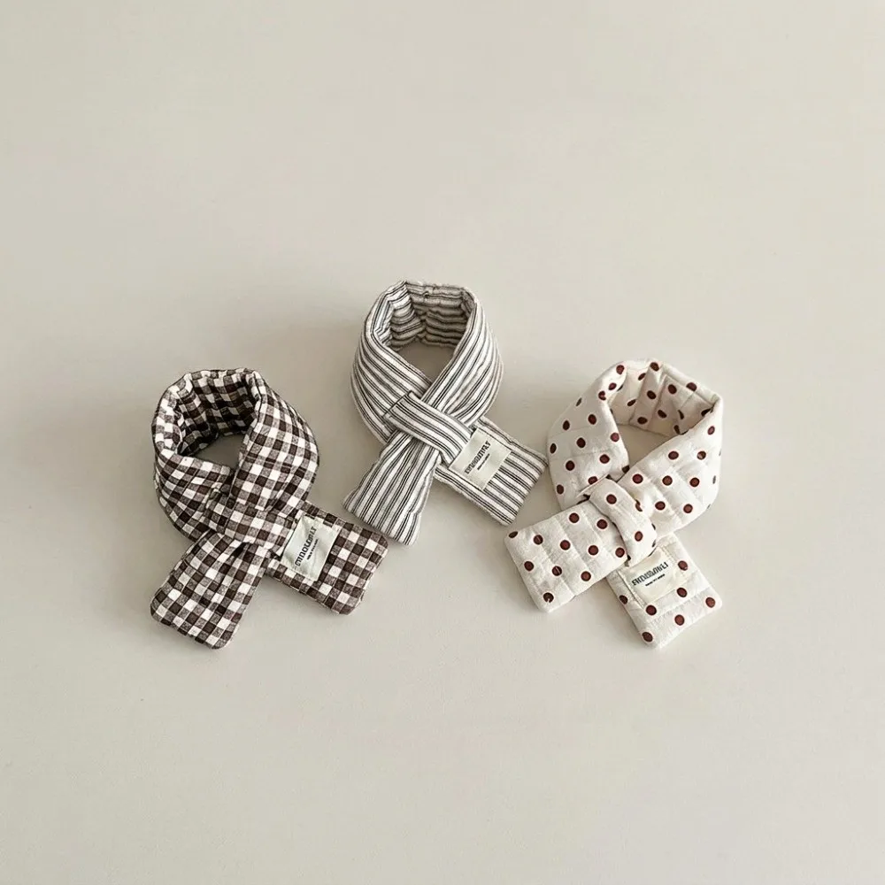 Cute Quilted Cotton Cross Wrap Scarf 3 Colors Warm Neck Warmer Striped Plaid Neckerchief Girls view 4
