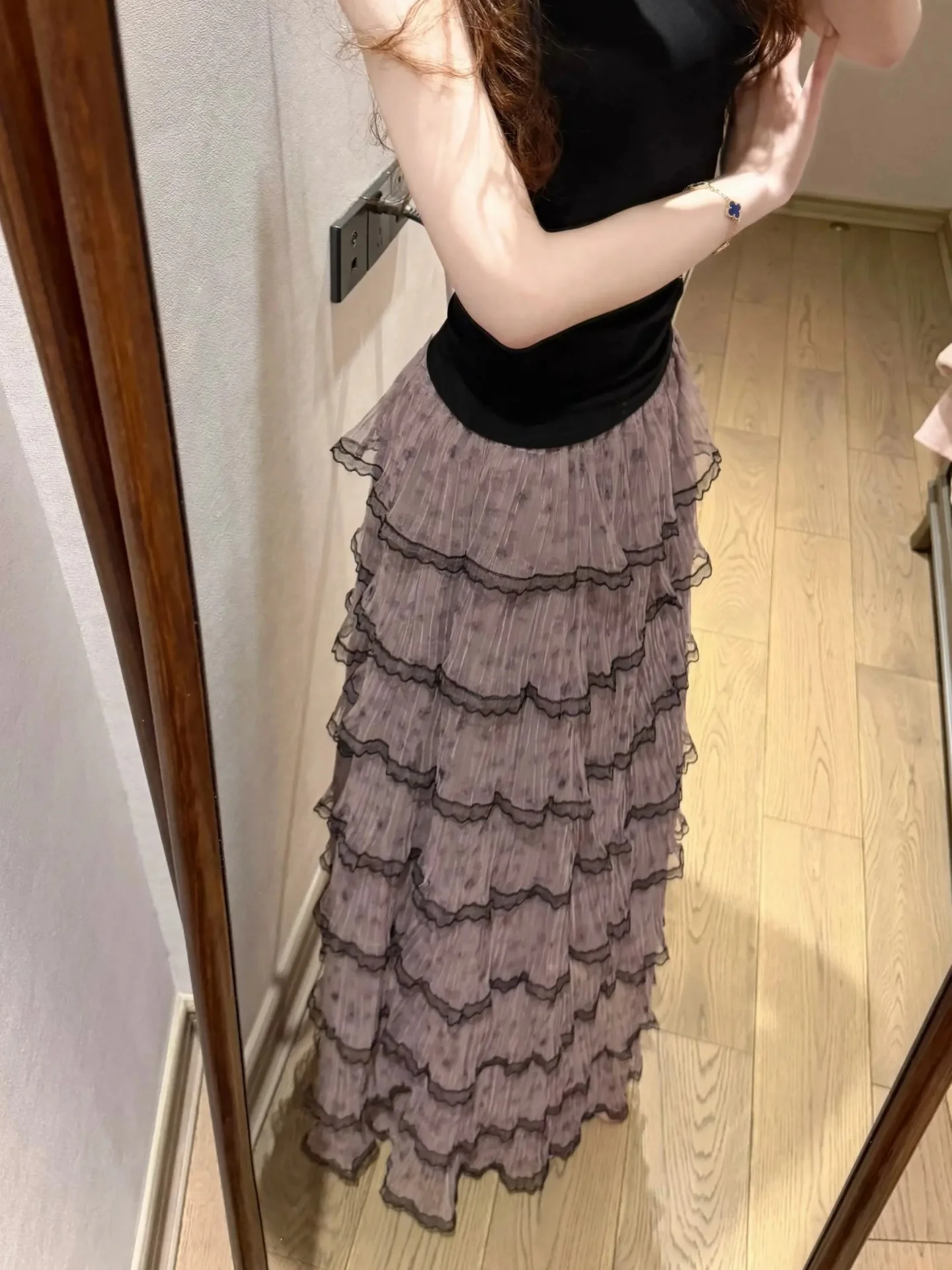 

Purple Polka Dot High Waist A-Line Half Skirt Women Summer Beautiful Small Size Fluffy Cake Skirt Long Skirt Polyester Fiber
