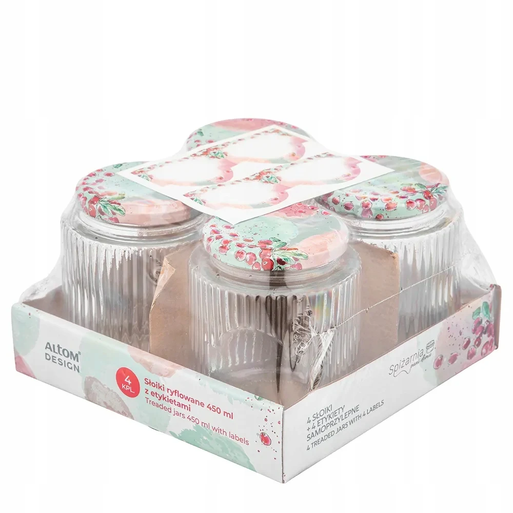 Glazen weckpotten met geribbelde deksels 450ml 4 stuks
