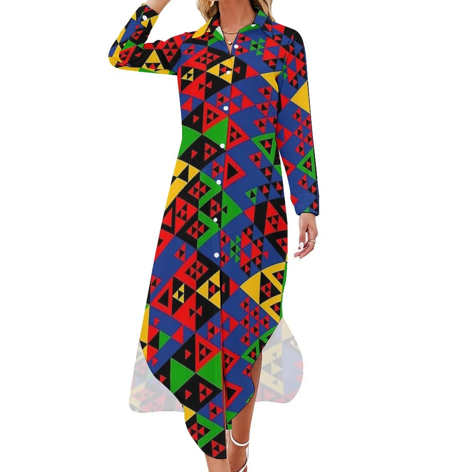 Contrast Color Chiffon Dress Ethnic Geometric Triangles Cute Dresses Street Style Casual Dress Women Sexy Custom Clothes 5XL 6XL