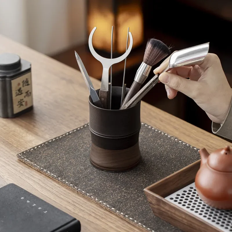 Walnut Bakelite Tea Ceremony Six Gentlemen Set Kung Fu Tea Art Tools Clip Brush High End Light Luxury Teaware Accessories For