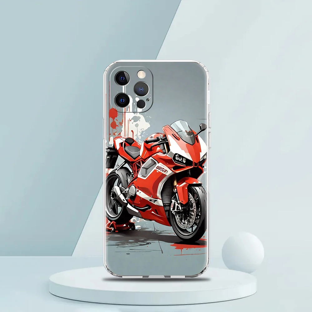 Sport D-Ducaties Cool Motorrad Soft TPU Transparent Phone Case Cover for iPhone 16 15 14 13 12 11 Pro Max XR 8 7 Plus XS Max Bag