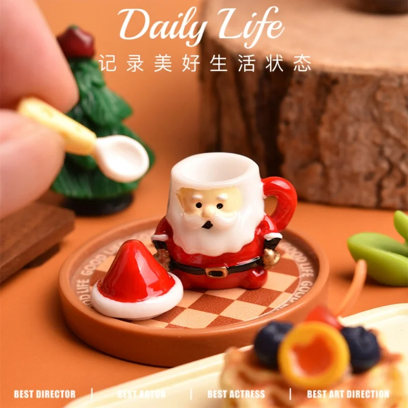 Tasse à café en résine de noël, père noël et bonhomme de neige, jouets de simulation, artisanat, accessoires miniatures pour maison de poupée, 6 pièces