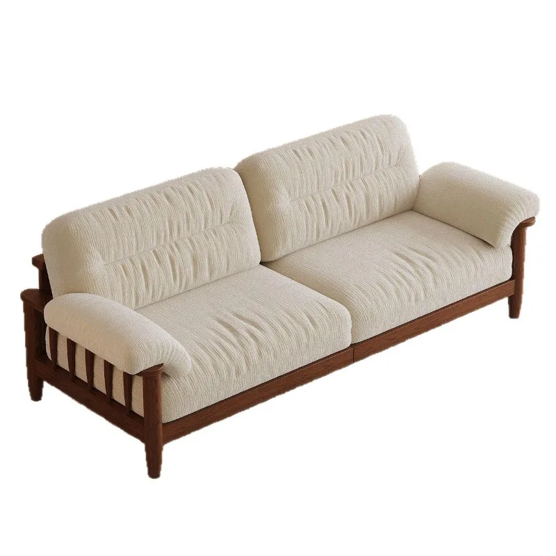 Fabric sofa living room rental house, large and small chenille three-person ash wood sofa