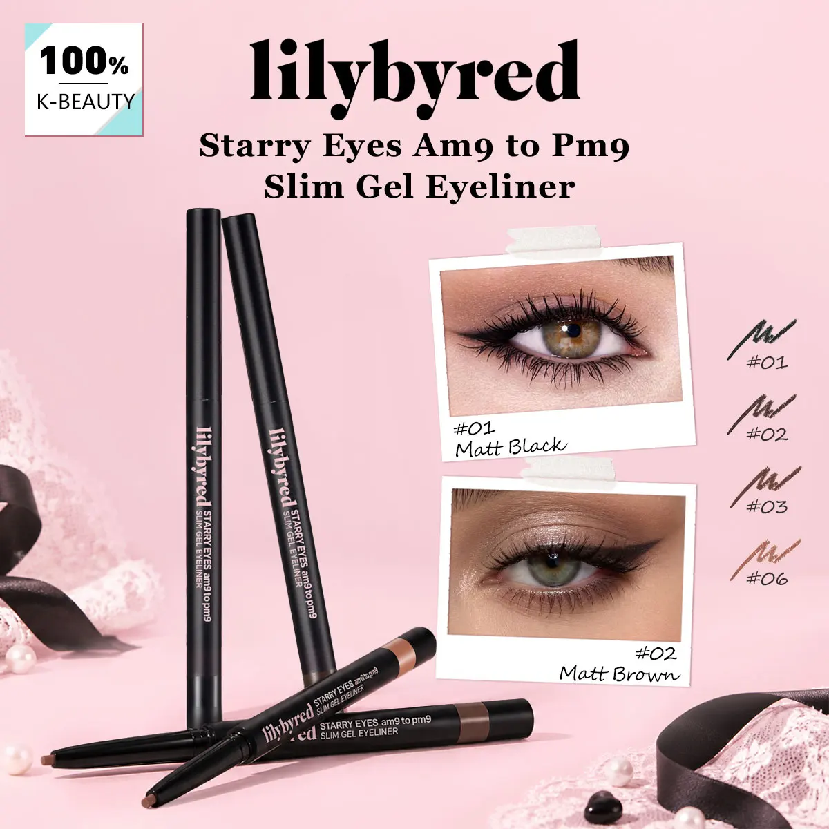 Lilybyred Starry Eyes Am9 to Pm9 Slim Gel Eyeliner,Slim Smooth Stroke,Silky Easy Application,Korean Cosmetic,,Korean Makeup