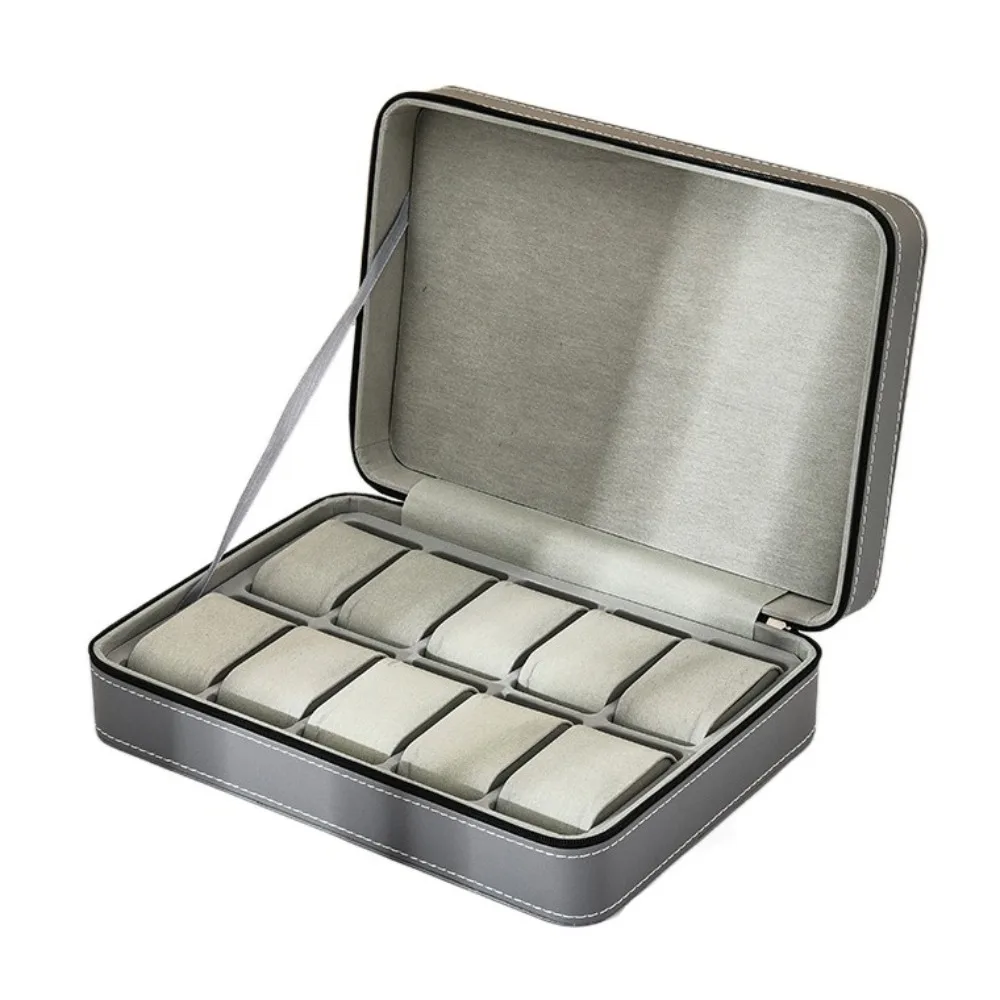 

PU Watch Storage Box Zipper Removable Watch Pillows Watch Display Box Waterproof Flocking Cloth Watch Organizer