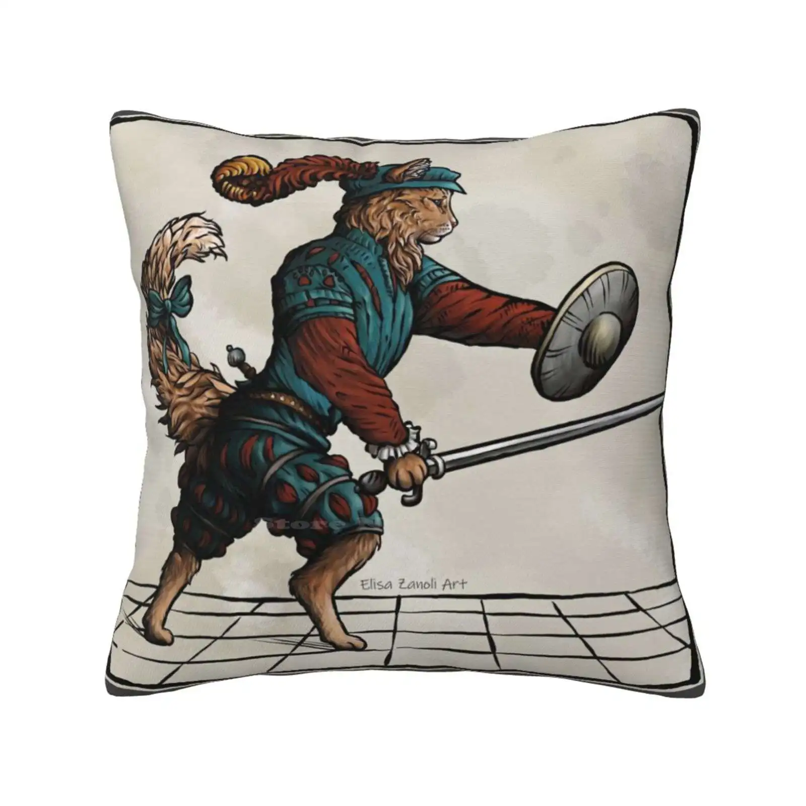 Maowrozzo-Sword And Buckler Bedroom Office Hug Pillowcase Hemanimals Cats Renaissance Italy History Martial Arts Buckler