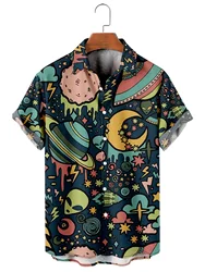 Harajuku Universe Stars Cartoon Men's Fashion Designer Shirts Short Sleeve 3D Print Hawaiian Summer Style Camisas Casuais Flower