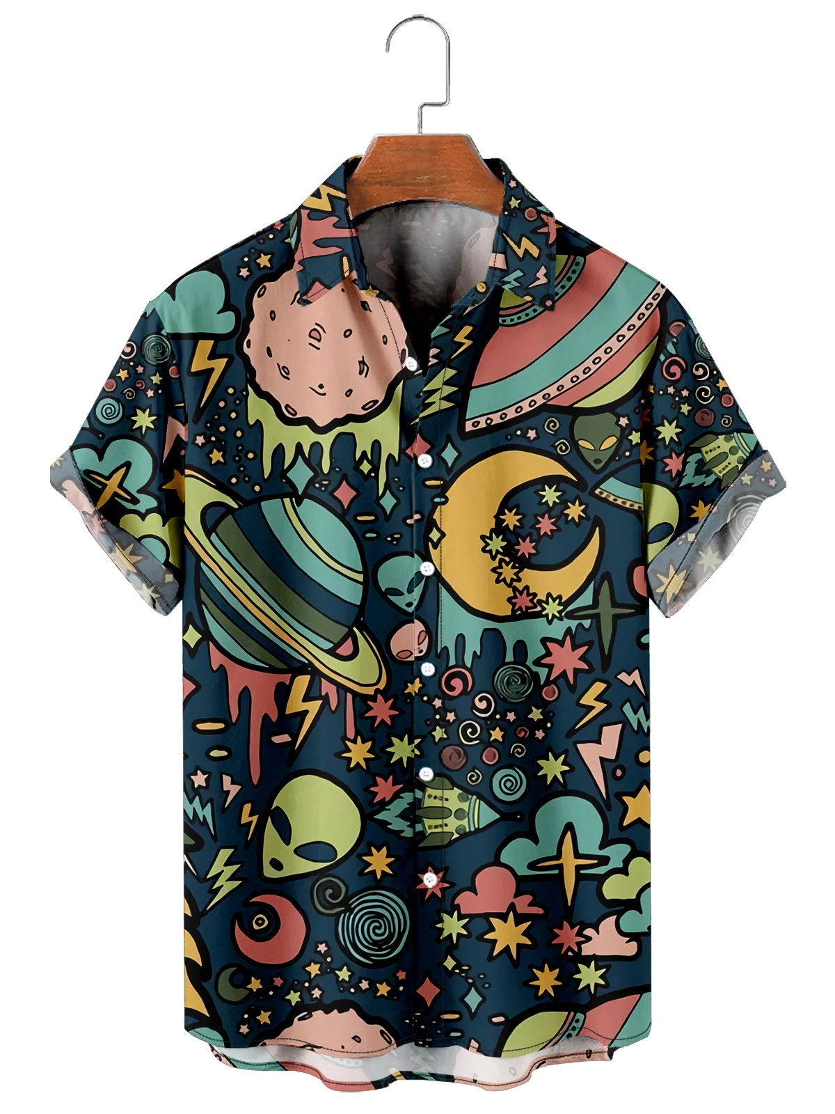 Harajuku Universe Stars Cartoon Men's Fashion Designer Shirts Short Sleeve 3D Print Hawaiian Summer Style Camisas Casuais Flower