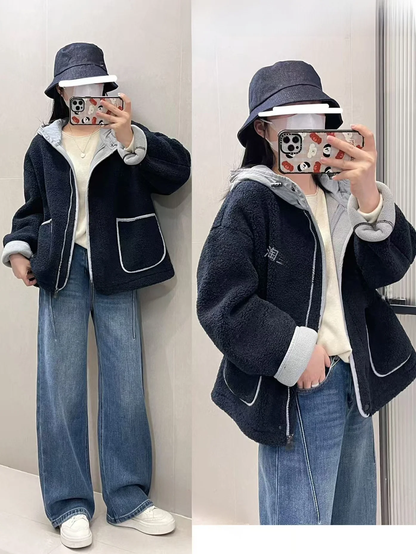 

Корейское женское свободное пальто из меха ягненка с большими кетами, теплая внутренняя зимняя верхняя одежда Fce, повседневная мода для поездок на работу