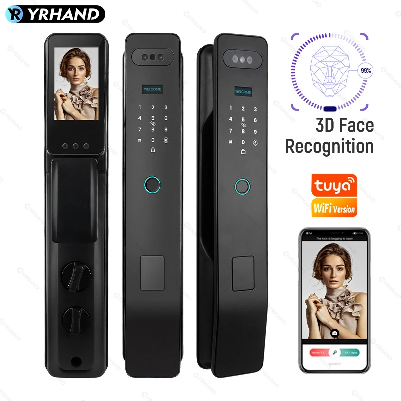 YRHAND V6 fechadura eletronico digital Tuya Wifi 3D Face Recognition Camera Keyless Smart Door Lock for Home