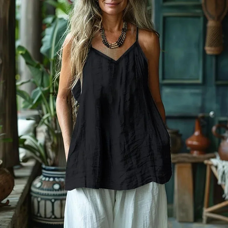 

New Summer Women Casual T-Shirts Female V Neck Tank Top Women Tee Solid Sleeveless T-Shirt For Women Cotton Linen Loose Vest