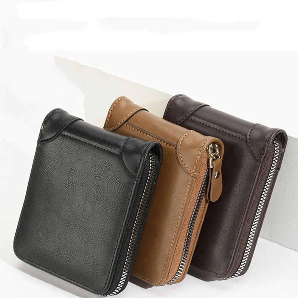 

Short Men's Wallet With Zipper PU Leather Coin Purses Multi Function Card Holder For Men Business Money Wallet