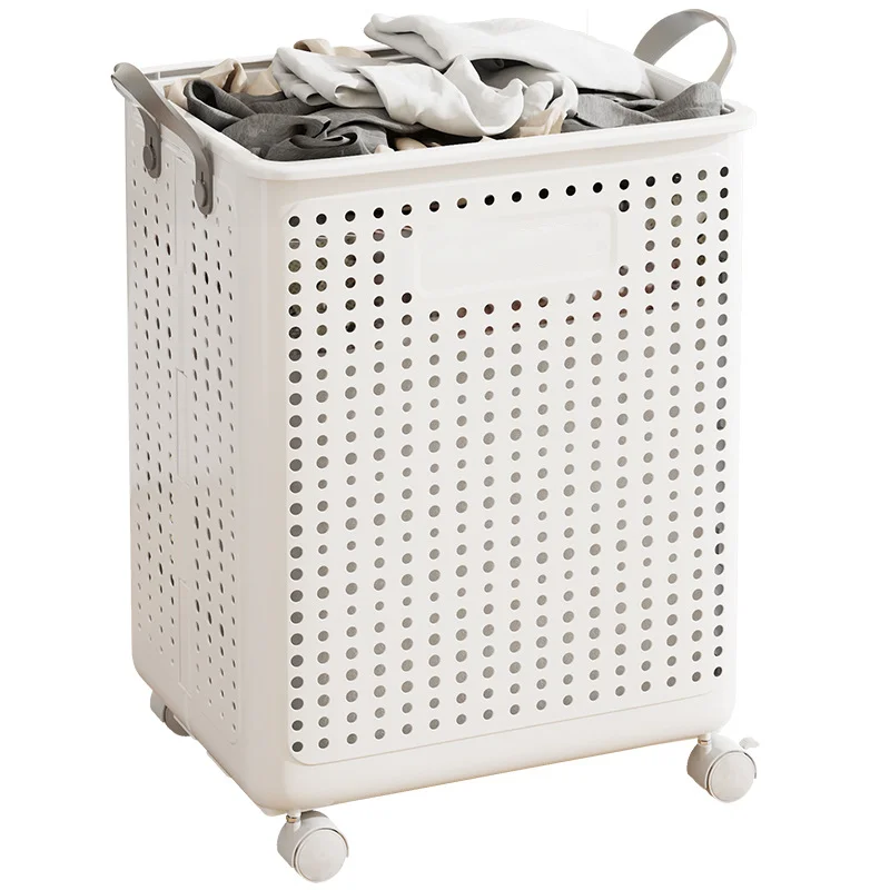 

Wholesale Foldable Plastic Laundry Storage Basket With Wheels Handle High-Value PP Dirty Clothes Basket For Home Use