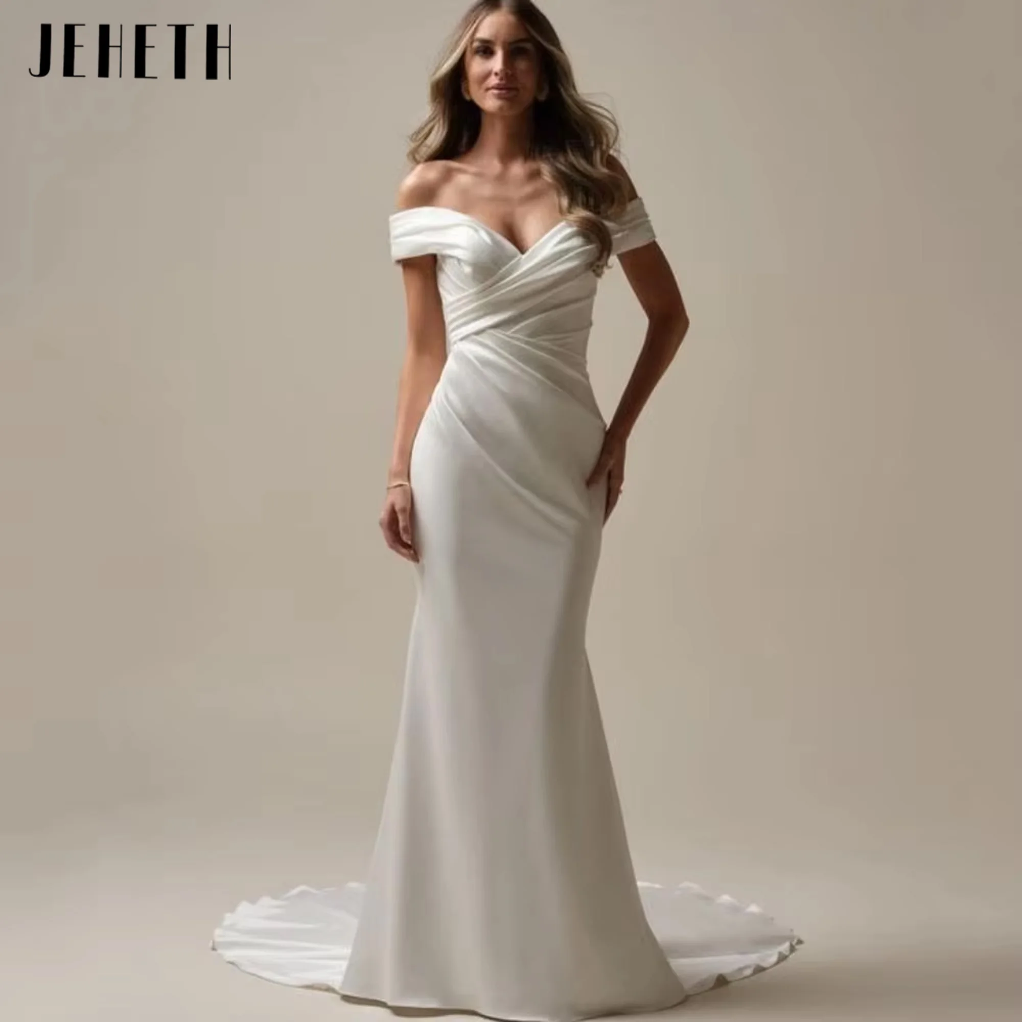 

Mermaid Luxury V-Neck Wedding Dress Button Bride Robe Off Shoulder Elegant Bridal Gowns Simple Vestidos De Noiva 2025 Customized