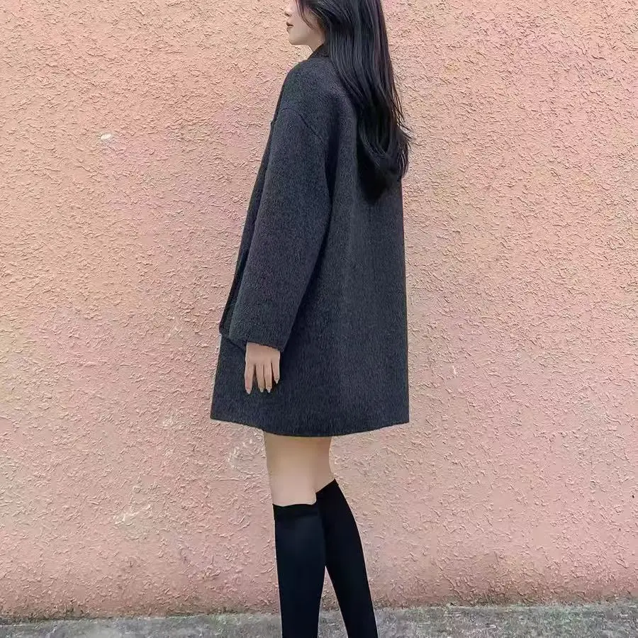 

2026New High-Quality Wool Coat Women's Spring Autumn Temperament Woolen Jacket Long Fashion Outwear Loose Female Overcoat Tops