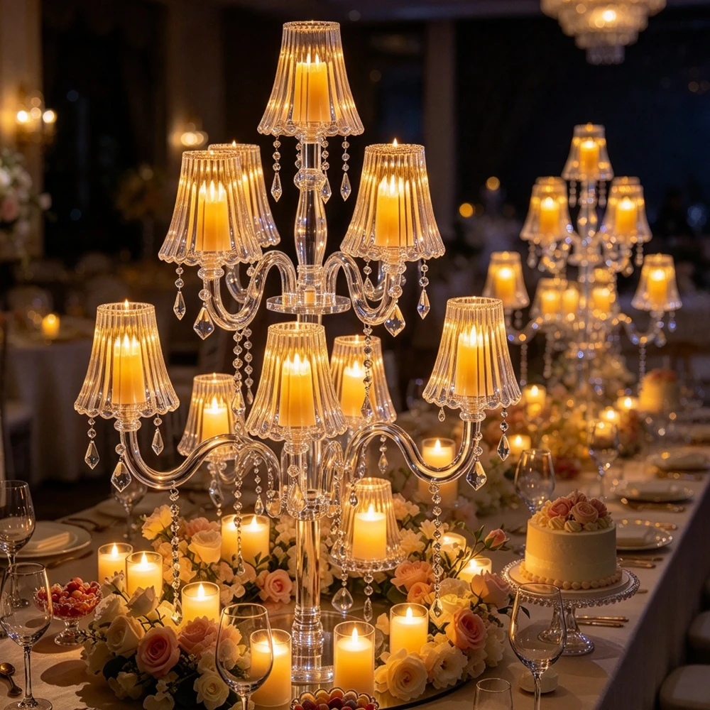 2-4pcs Acrylic Stand candelabra Column Road Guide Stand Clear Crystal Acrylic Flower arch backdrop stick Stand for Wedding Cente