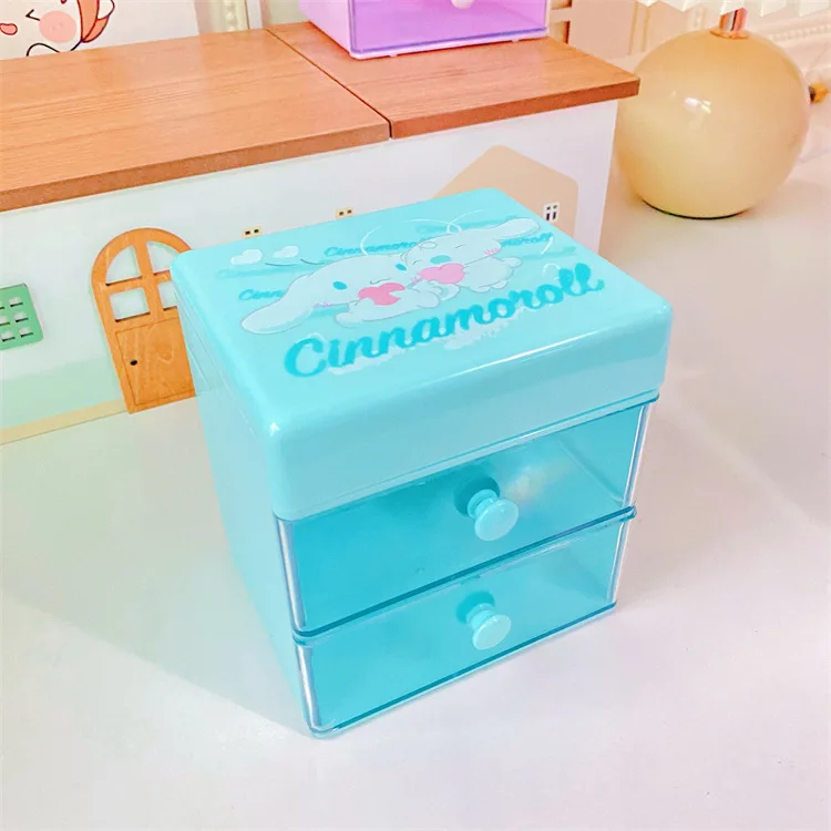 Kawaii Sanrio Kuromi My Melody Cinnamoroll Storage Box Drawer Desktop Double Layer Clamshell Jewelry Tidy Durable Sorting Box