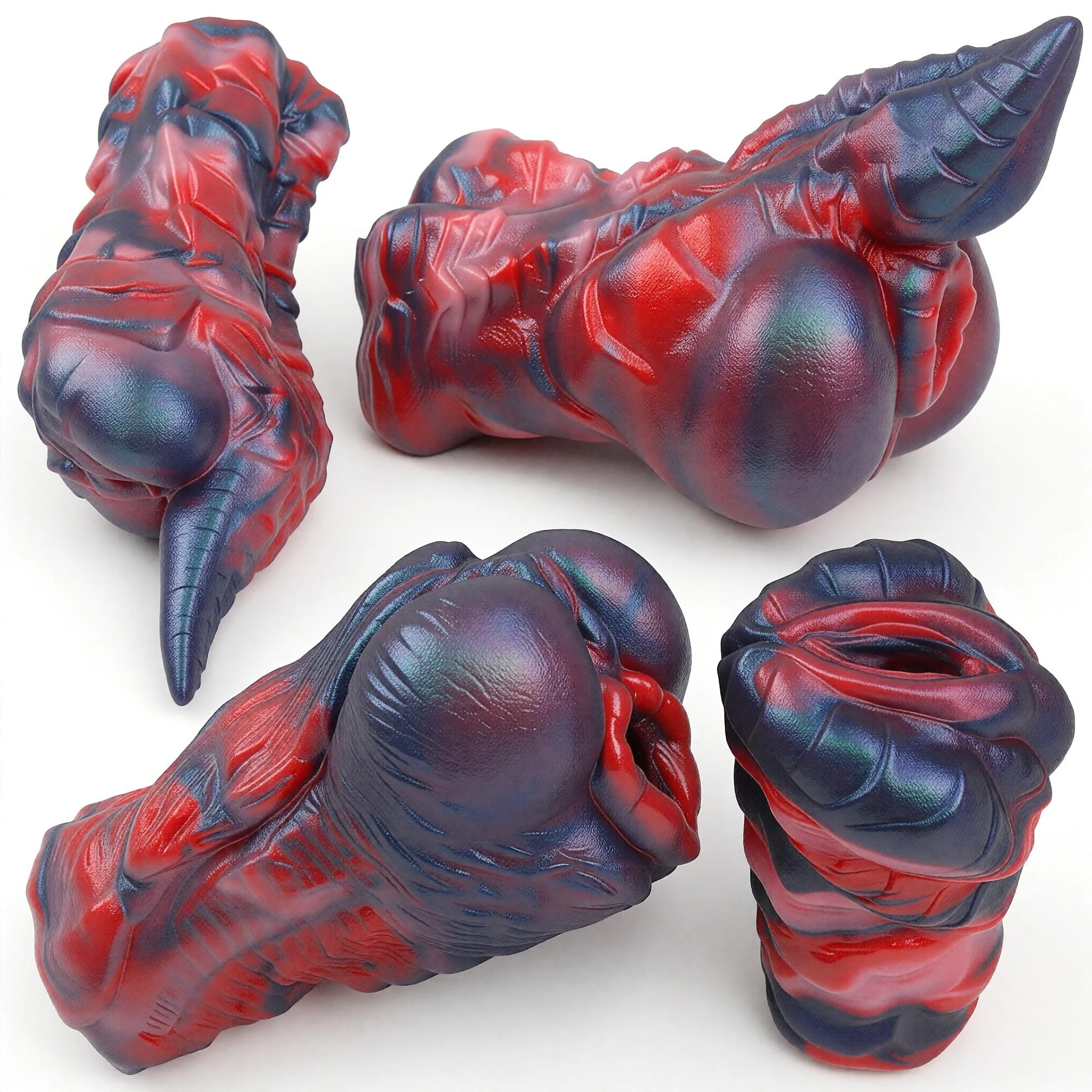 SHAZ Premium Iridescent Red Black Dragon Full Open Anal Pocket Pussy Soft Silicone Male Masturbator Double Ended Stroker Sex toy