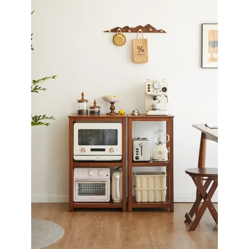 Japanese-style solid wood rack, kitchen floor-to-ceiling multi-layer storage rack, microwave oven, oven printer, coffee machine