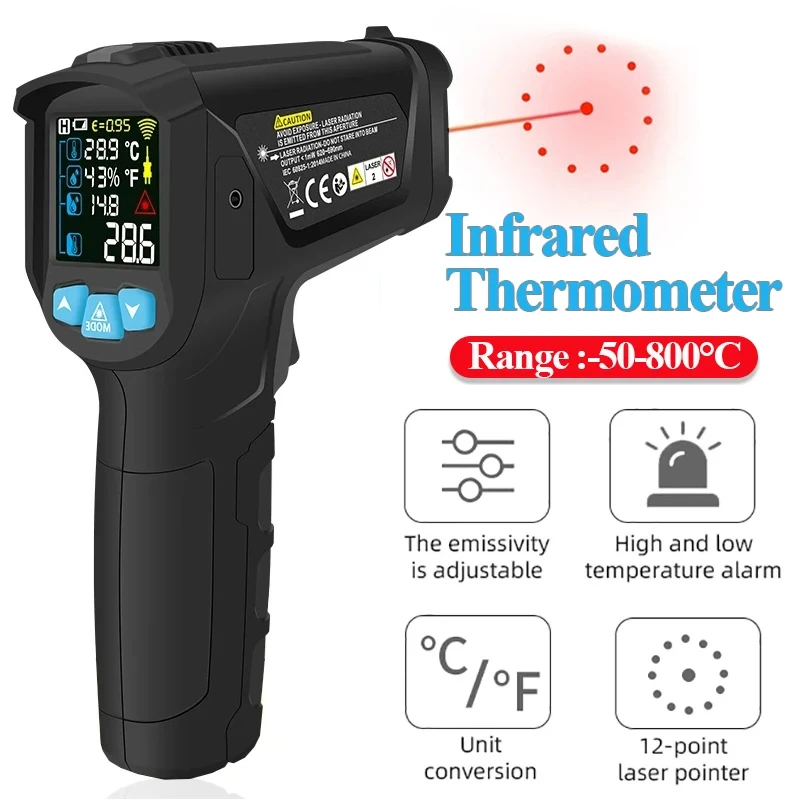 -Cyfrowy termometr na podczerwień 50 ~ 800 ° C kolorowy ekran LCD cyfrowy termometr przemysłowy ręczny bezkontaktowy miernik temperatury